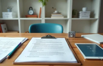 Mesa de psicologia com laudo impresso, teste projetivo, gravador e tablet seguros